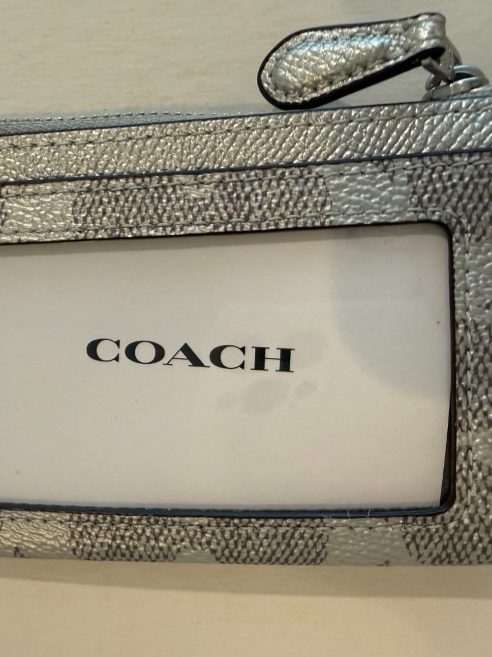 Coach Min/Skinny ID Case Card Holder Signature Canvas key chain/ Wallet Silver - Picture 2 of 14